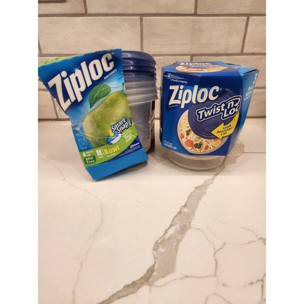 Lot of‎ 2 -Ziploc Twist n Loc 3-Pack Small Round & 4-Pack Med Smart Snap Bowls
